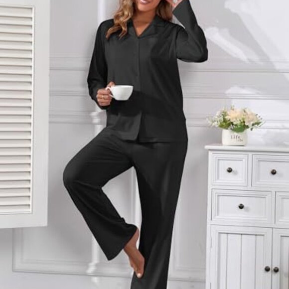 Cotton Blend Pajama Set Long Sleeve Button Down Lounge Sleepwear Classic - Picture 3 of 7